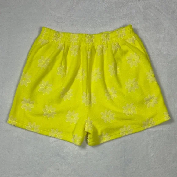 ENTRO Yellow & Beige Daisy Terri Cloth High Waist Shorts - Picture 5 of 12